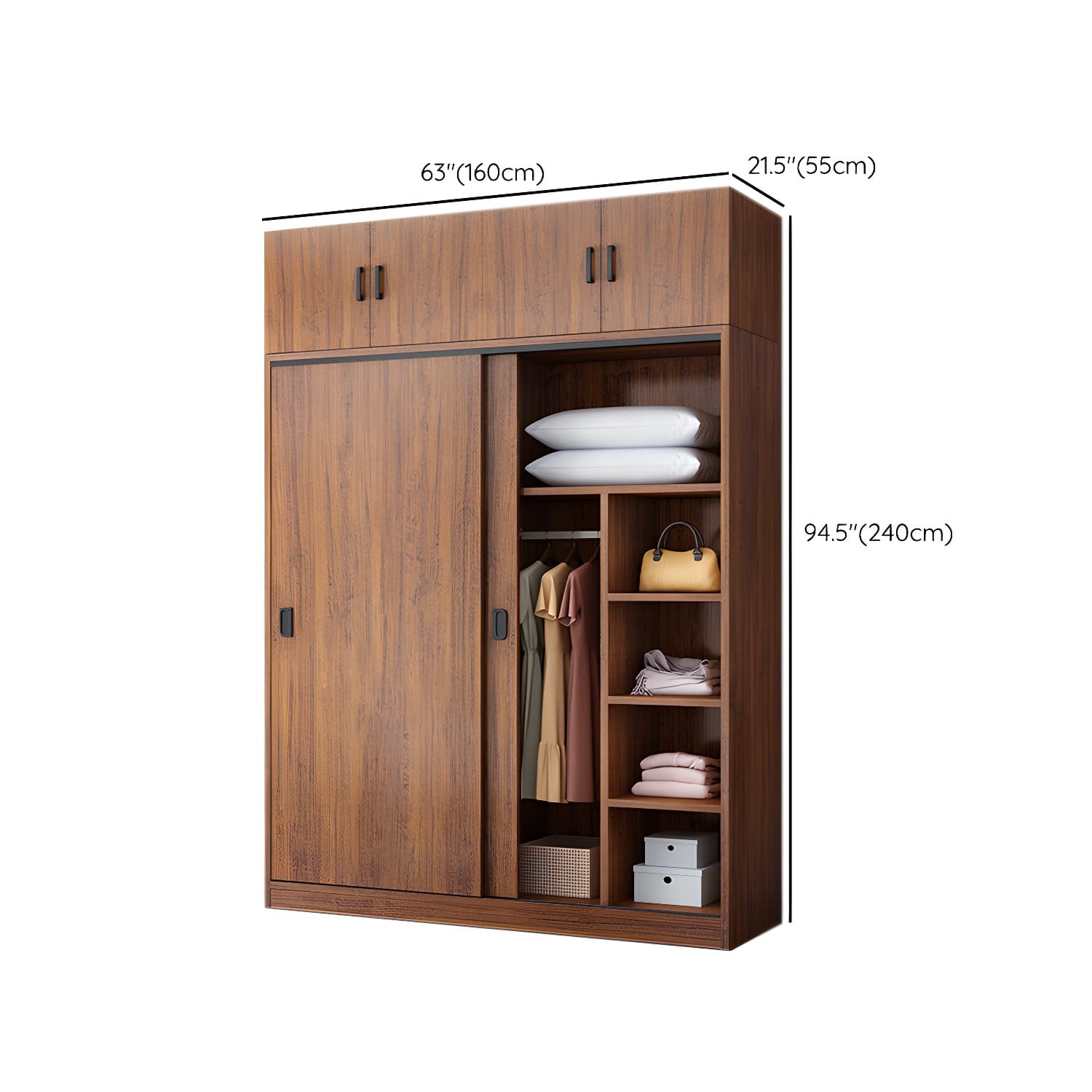 Non-Adjustable Traditional Brown Wood Wardrobe Armoire with Sliding Doors and Soft Close Drawers - image 19