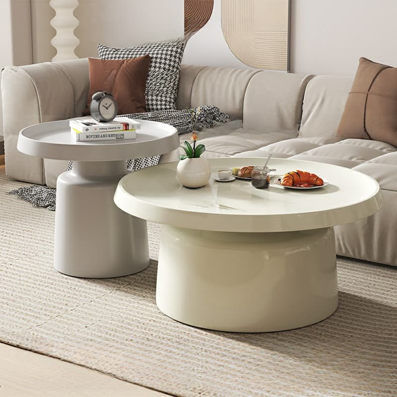 Modern Pedestal Non-Upholstered Round Nesting Coffee Tables Metal Top and Base - image 8