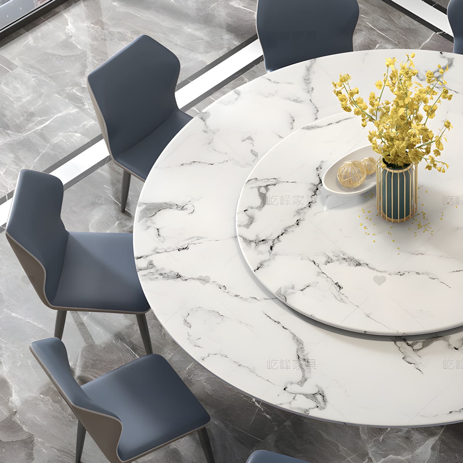 Marble Dining Table Set 1/4/5/7/11 Pcs Rectangle Table with Wingback Chairs - image 4