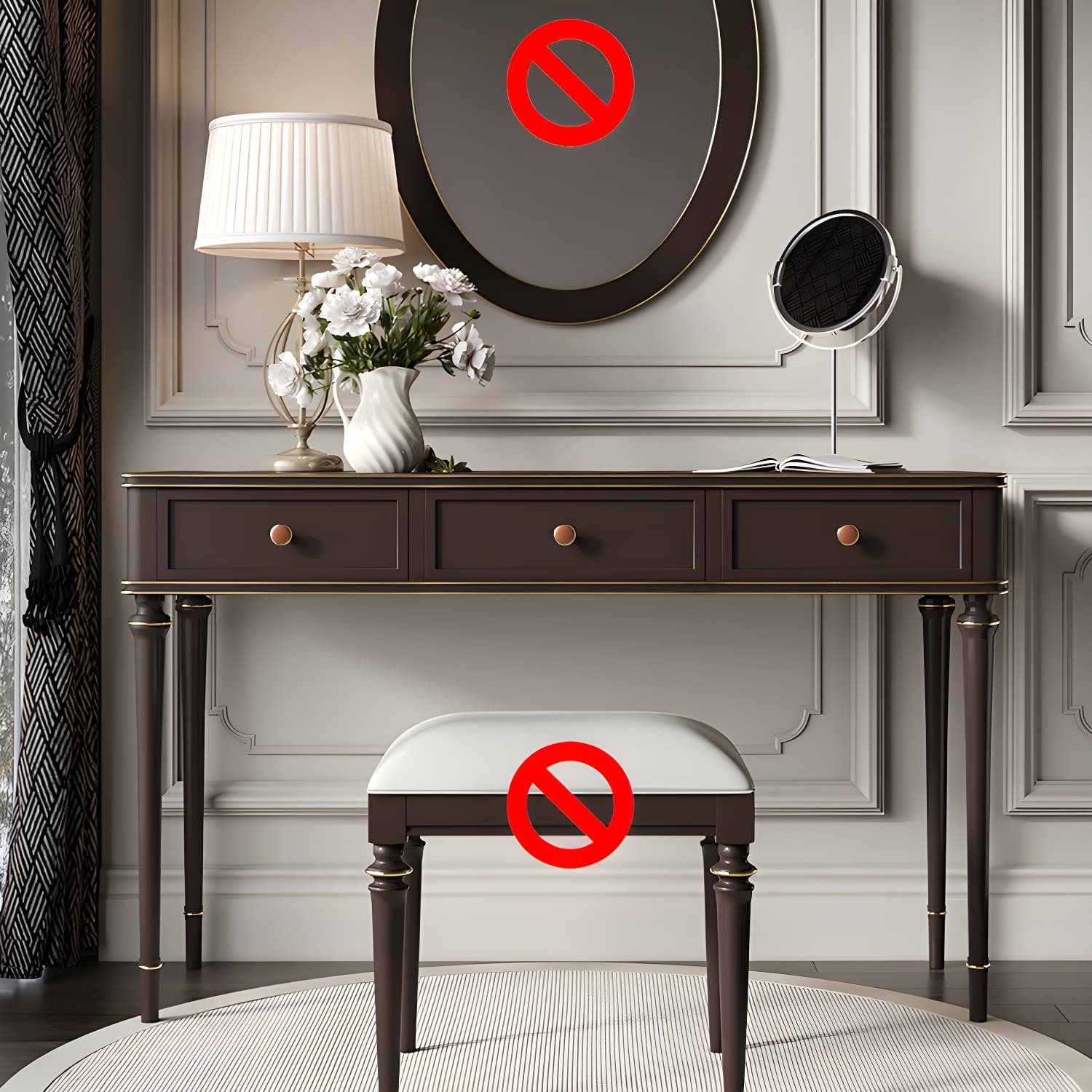 Mirror & 3 Drawers Makeup Vanity Dressing Table Solid Wood Dresser