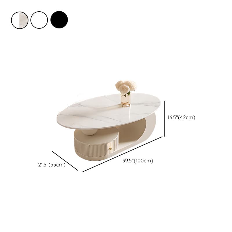 White/Midnight Black Scratch-proofed Oval Sintered Stone Board Game Coffee Table with Abstract Base and 1 Drawer for Living Room - image 15