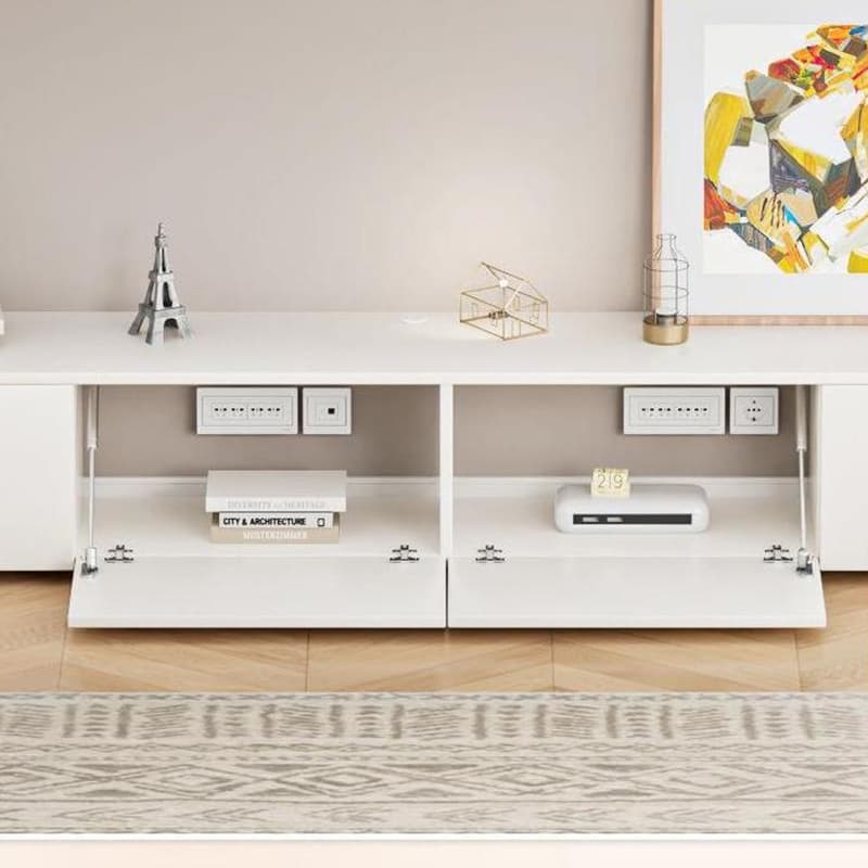 White Modern TV Stand with Low Height, Drawers, and Cable Management - Easy Full Assembly - image 6