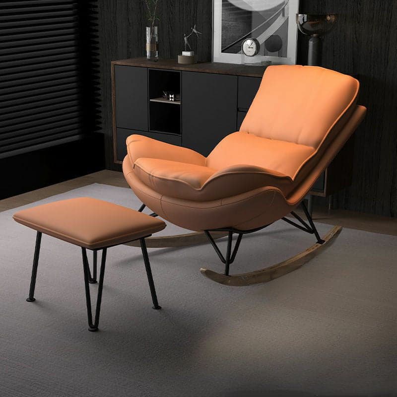 Modern Upholstered Rocking Chair with Natural Wood Legs and Arms, Complete with Ottoman - image 5