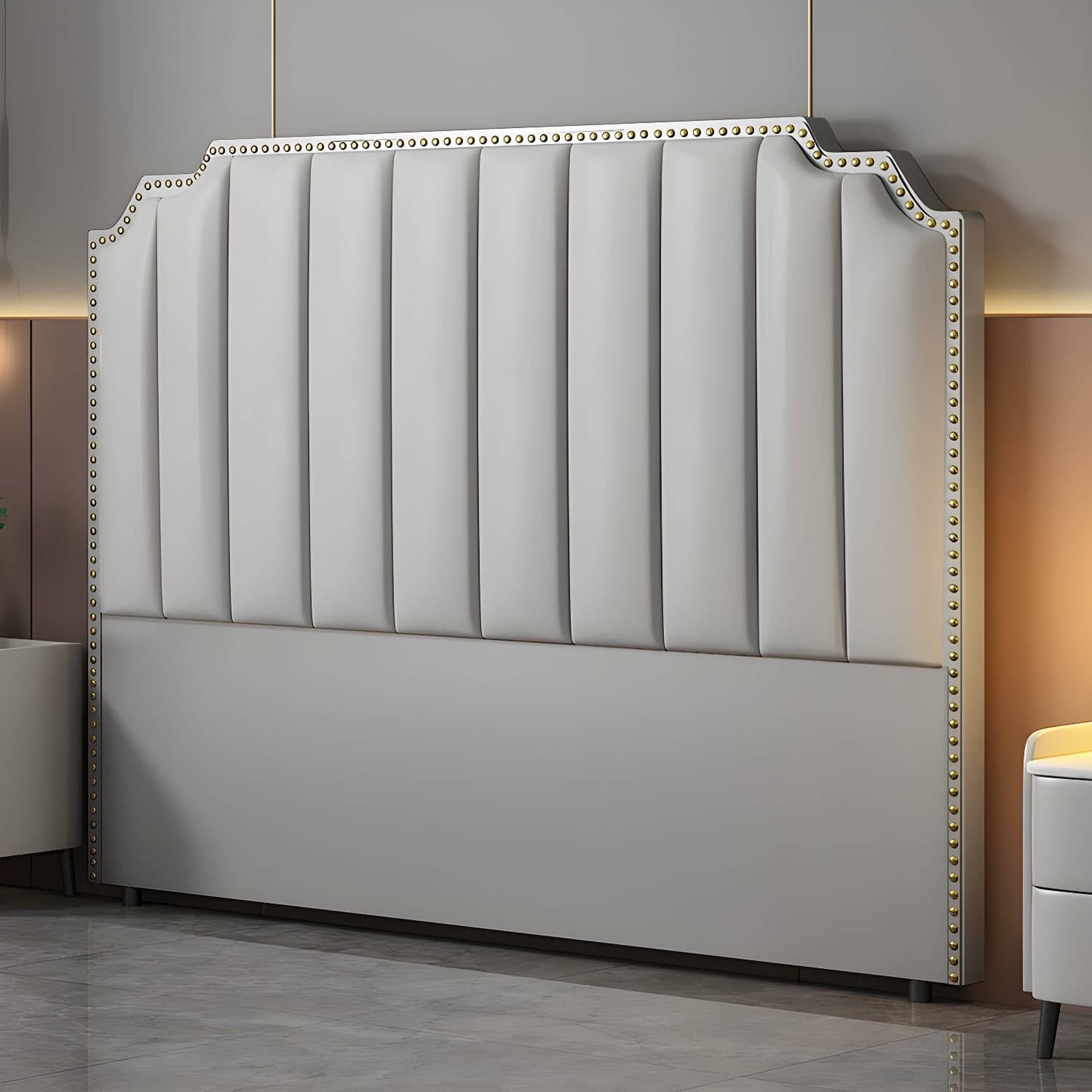 Modern Wood Panel Headboard Upholstered Sponge Fully in Lavish Gray Colors with Elegant Legs - image 5