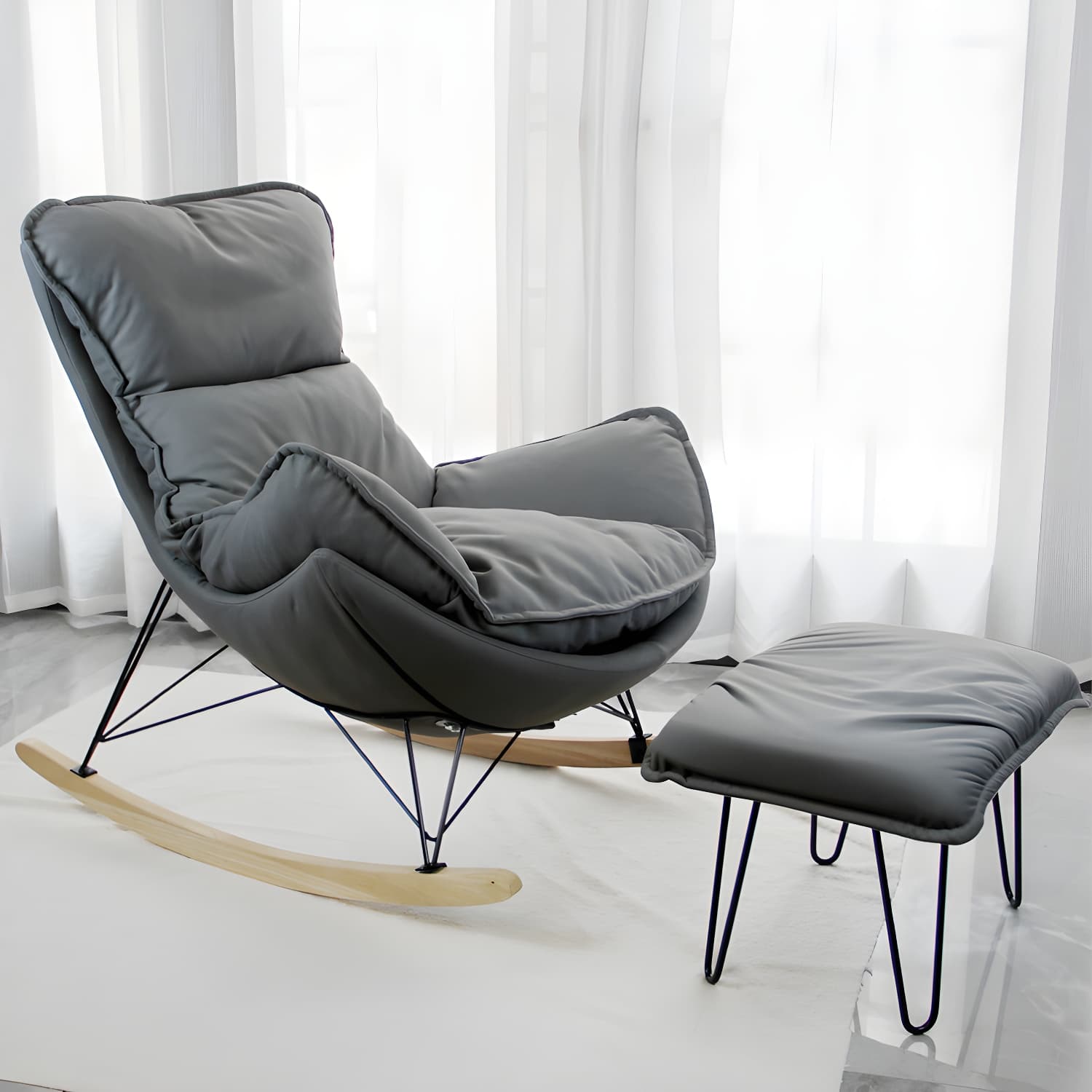 Modern Glider Chair Upholstered Removable Cushions Rocking Chair with Dark Legs - image 5
