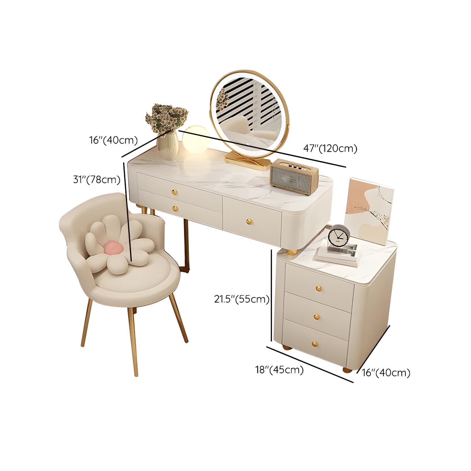 Modern Stone Top Vanity Dressing Table with 6 Drawers for Bedroom - image 30