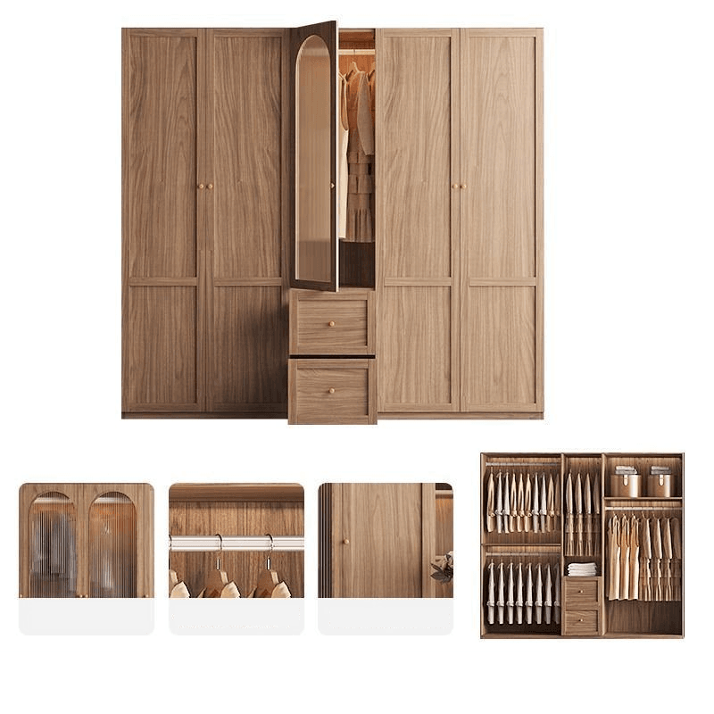 Minimalist Timber Sepia Cabinet Armoire with Interior Shelves & Clothing Rack & Soft Close Drawer & Soft Close Door - image 6
