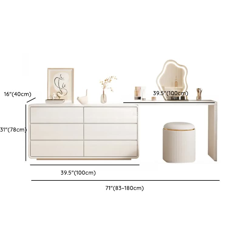 Large White/Transparent Vanity Set with 6 Drawers, Polymer/Lumber Frame, Lighted Mirror, and Scalable Chair - image 22