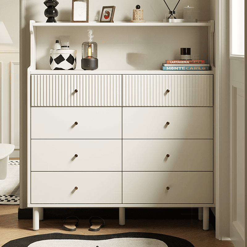 Chalk Casual Composite Wood Console Dresser/Bachelor Chest with Shelves, 8 Drawers/4 Drawers, Vertical Orientation