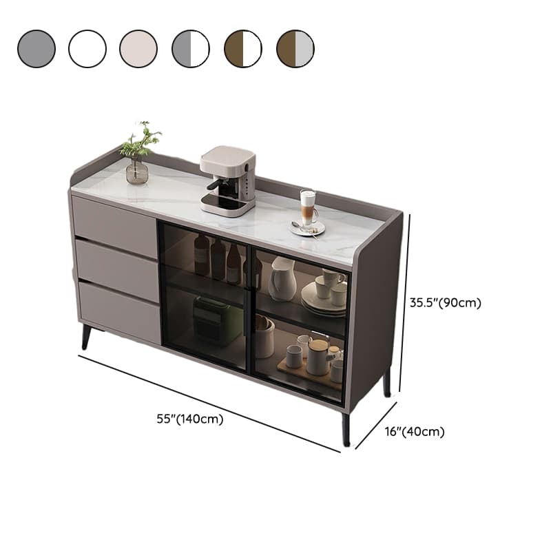 Stone Top Modern Wood Sideboard Credenza with 3 Drawers and Glass Doors - image 17