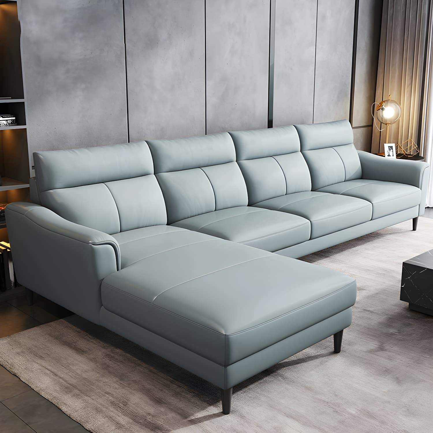 Modern Blue Genuine Leather Sectional Sofa Set with 3 Pieces of Large Size and Pillow Top Arms - image 10