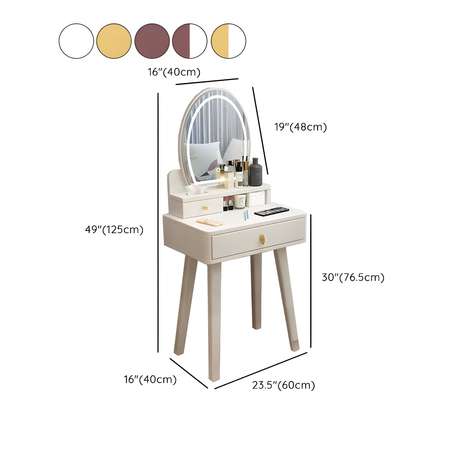 Modern Wood Makeup Vanity with Drawers, Mirror & Upholstered Chair - image 21
