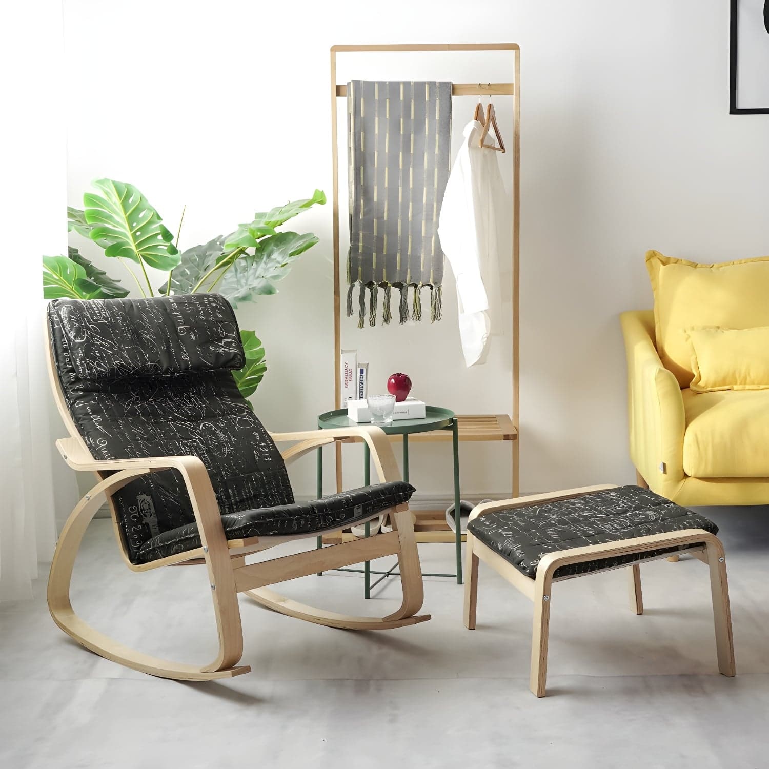 Modern Upholstered Rocking Chair Set with Track Arms and Matching Ottoman - image 5