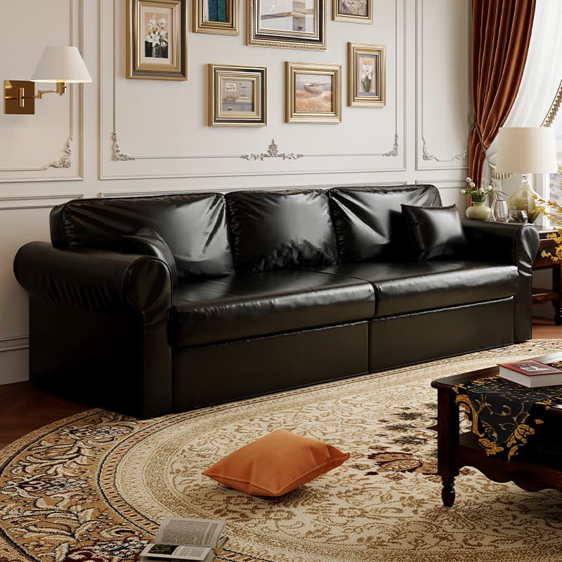 Modish Solid Color Stain Resistant Standard Sofa in Black/Jade Green/Taupe for 4-seater/5 Person with 2 Pillows