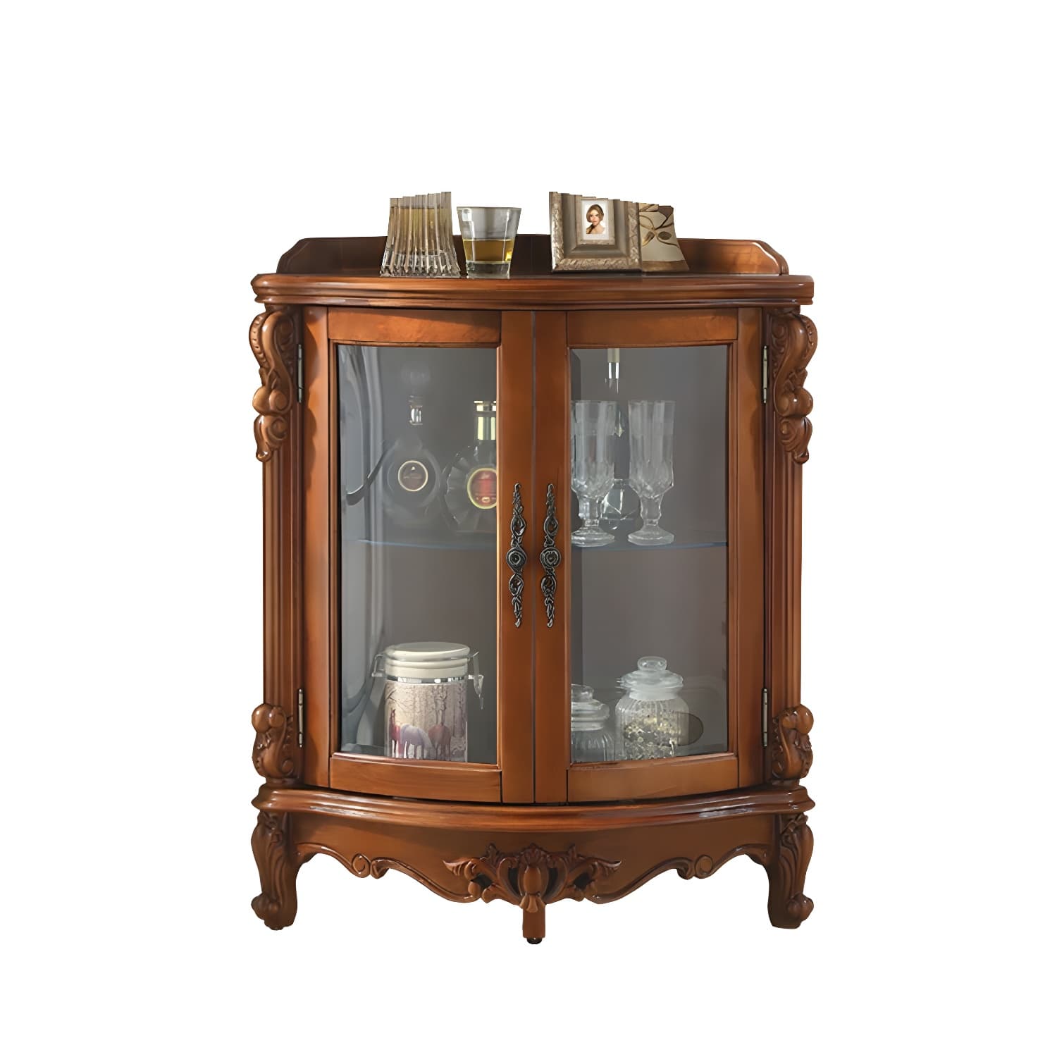 Corner Mid-Century Modern Accent Cabinet with Wood Counter Top and 3 Shelves