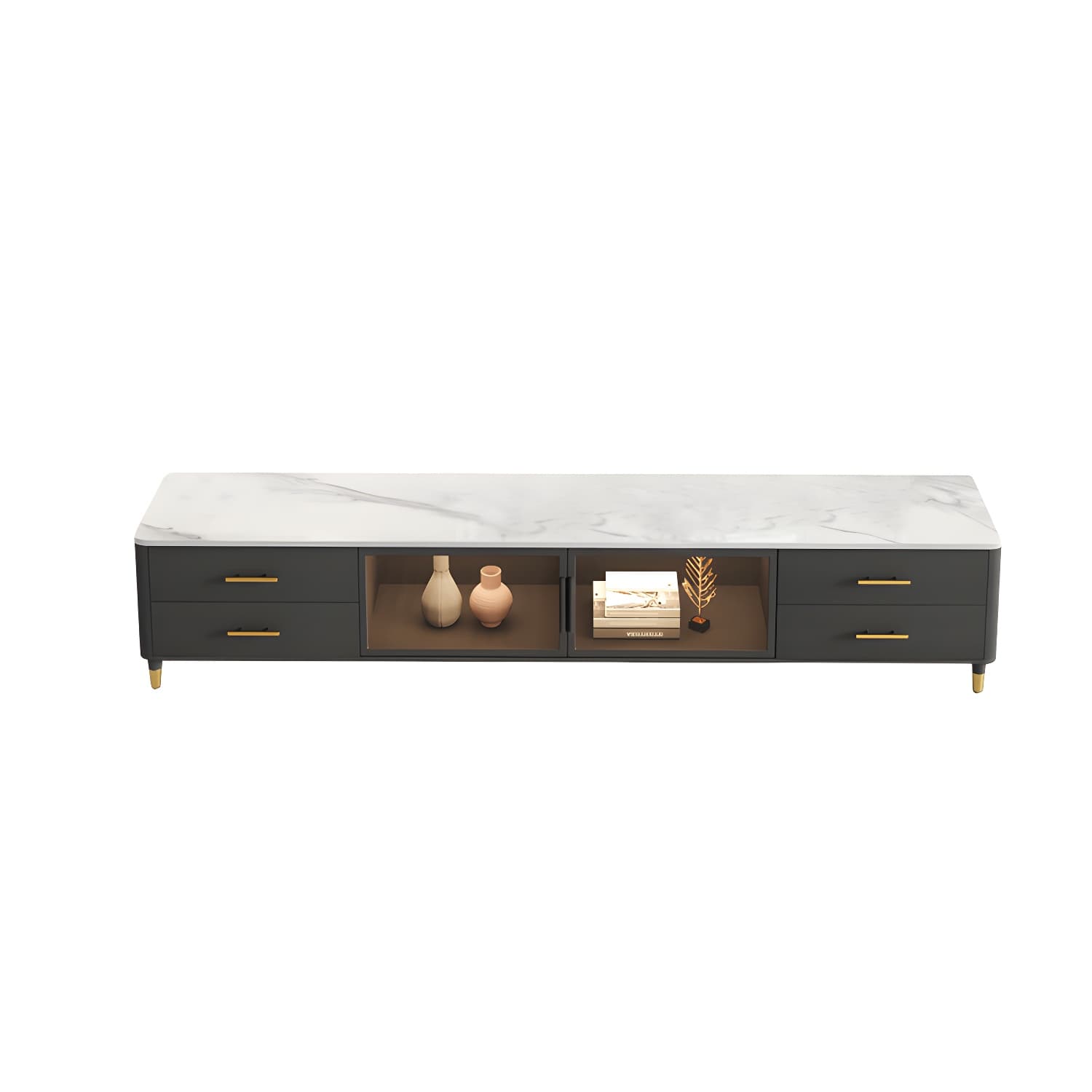 Stone Top Media Console Contemporary TV Media Stand with Metal Legs - image 8