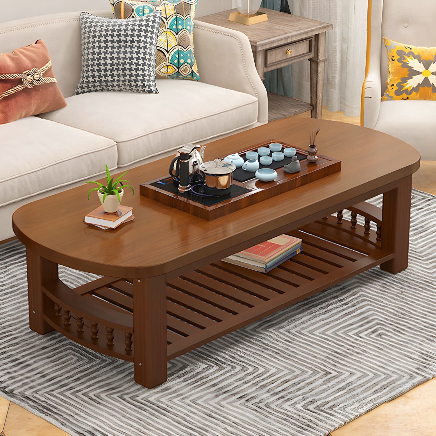20"H Contemporary Coffee Table Solid Wood Storage Coffee Cocktail Table - image 5