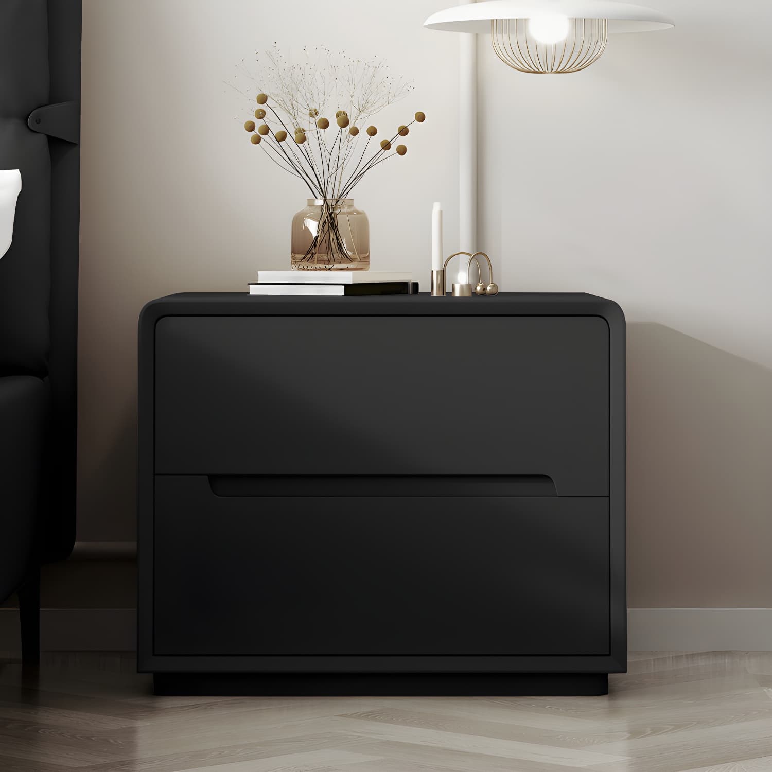 Modern Wood Drawer Nightstand for Small Spaces with 2 Drawers in Narrow Design