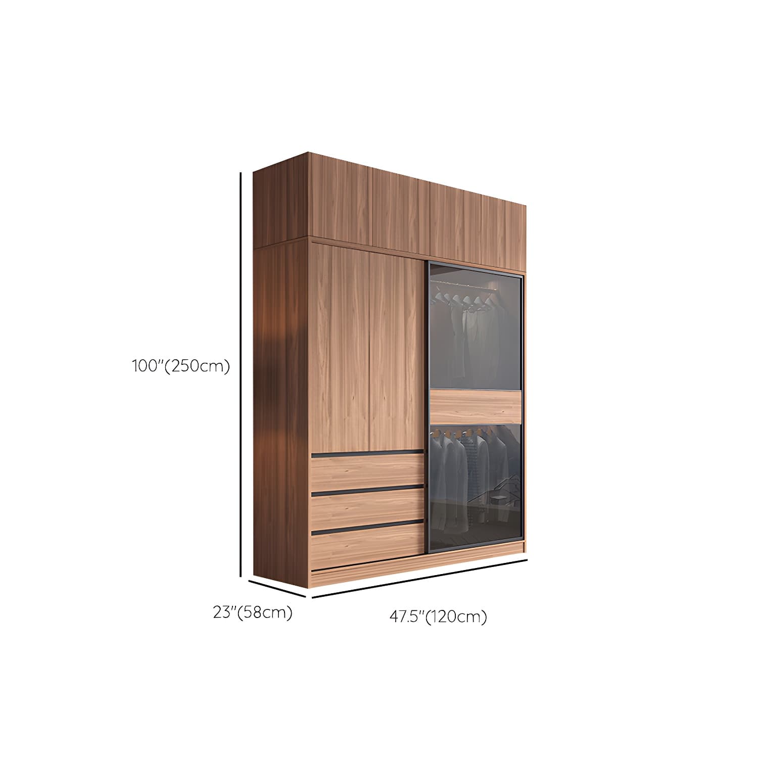 Glass and Wood Wardrobe Cabinet Brown Wardrobe Armoire with Garment Rod - image 16