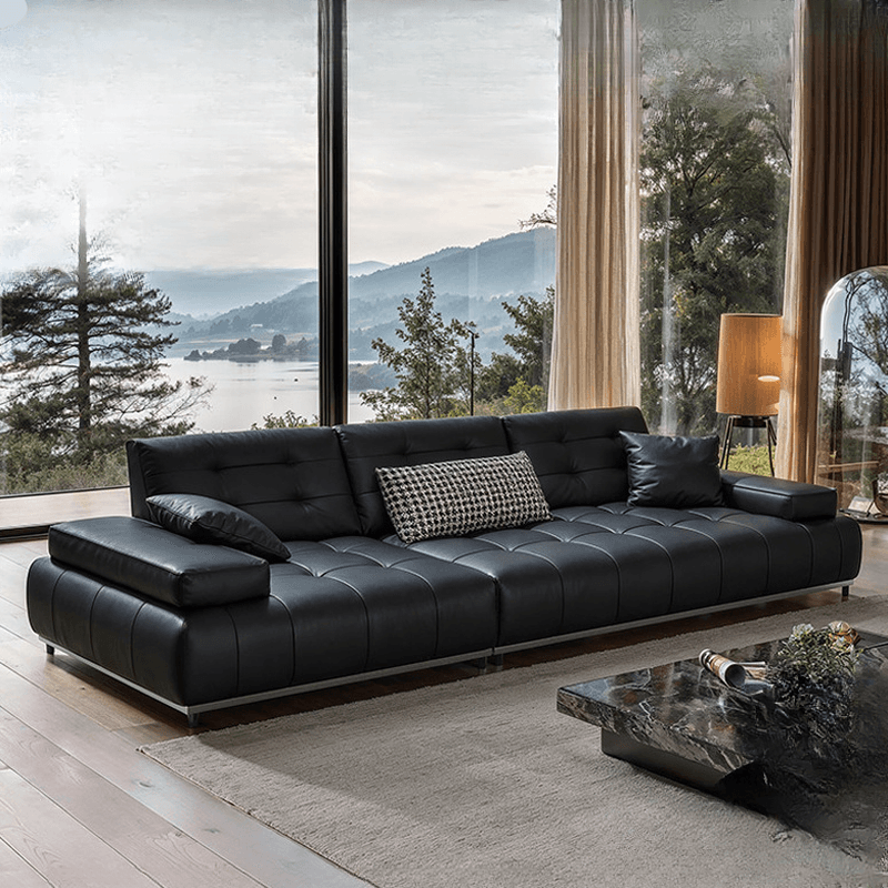Straight/L-Shape Sofa Couch/Sofa Recliner with Tufted Back in Dark, Horizontal/Left Hand Facing, Decorative-stitched