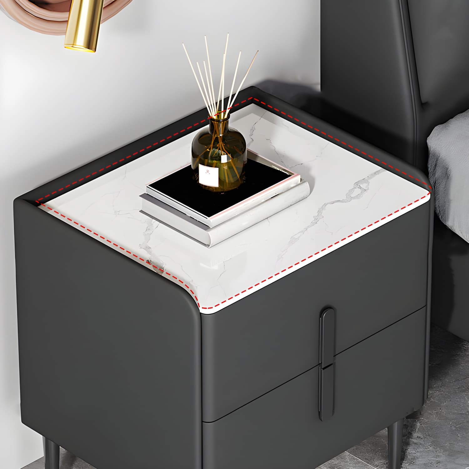 Stone Accent Table Nightstand Modern Bedside Cabinet for Bedroom - image 27