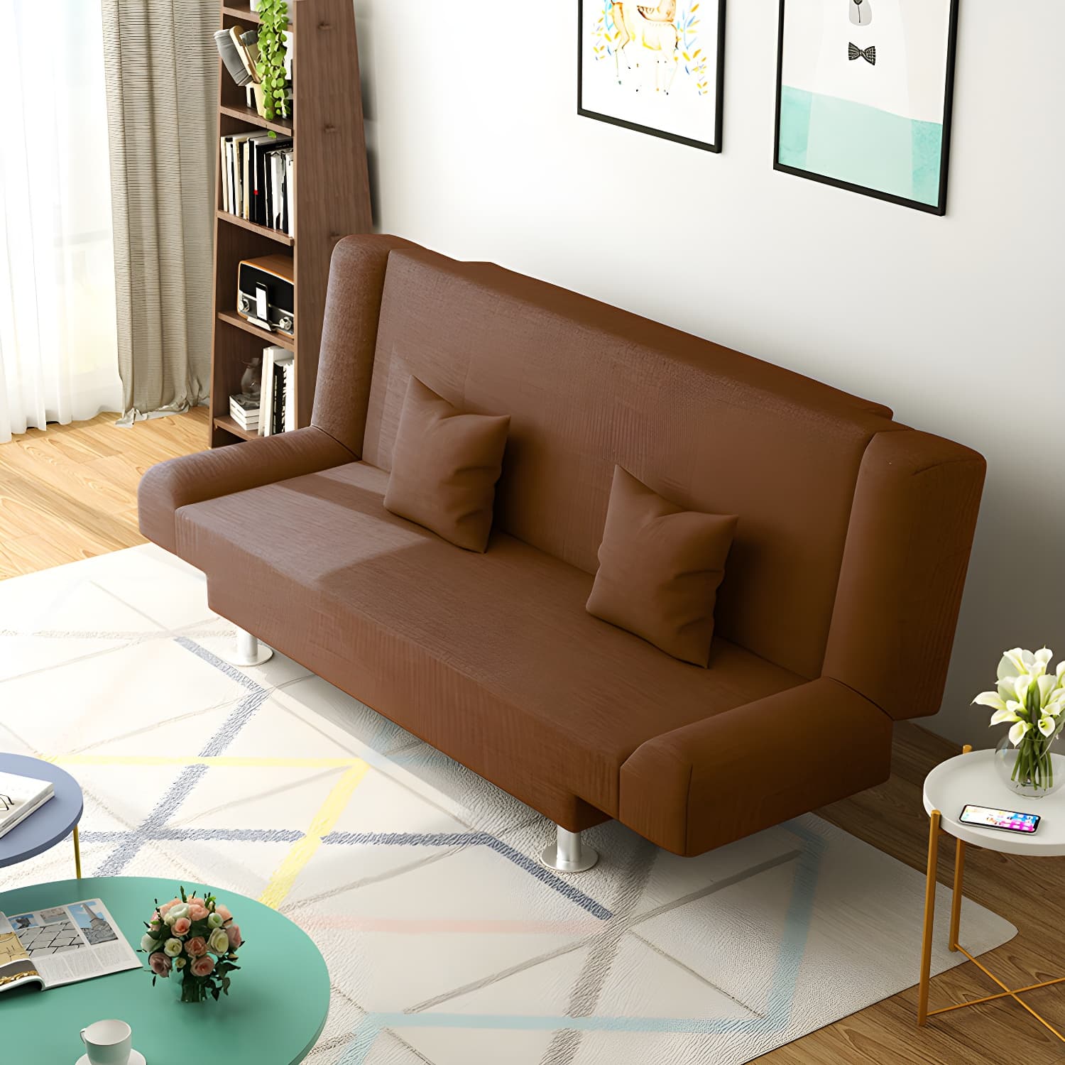 29.53"H Linen Armless Convertible Sleeper Sofa Bed for Living Room