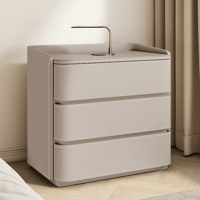 Contemporary 3 Tiers Genuine Leather Drawer Storage Bedside Table - image 6