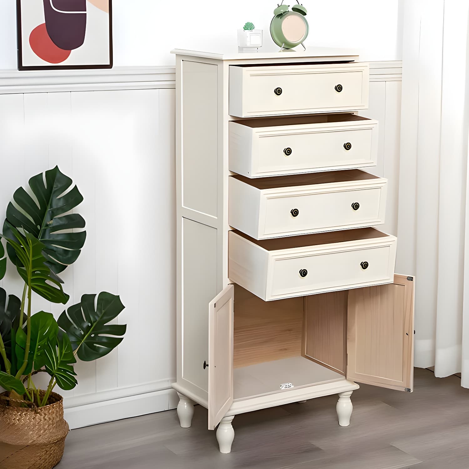 Mid-Century Modern Rectangular Wood Accent Cabinet with 1 Cabinet and Drawers - image 15