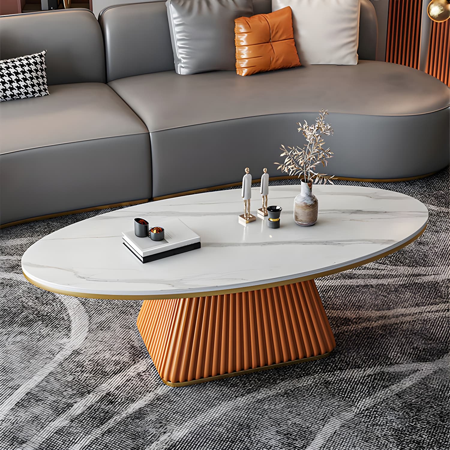 Elliptical Stone Coffee Table Pedestal 1 Single Cocktail Table - 17.72" H - image 6