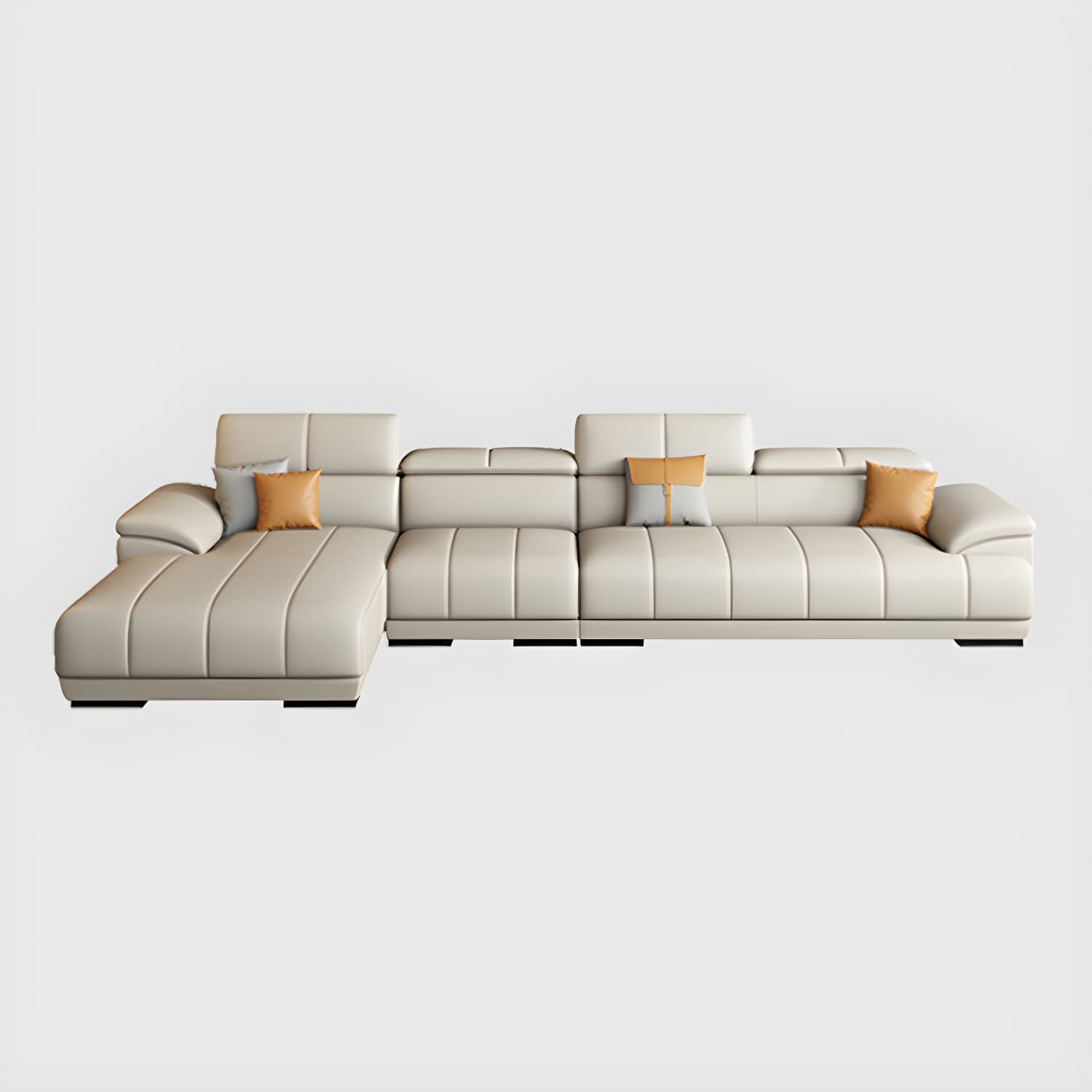 Elegant Beige Scandinavian Leather Sectional with Adjustable Headrests - image 11
