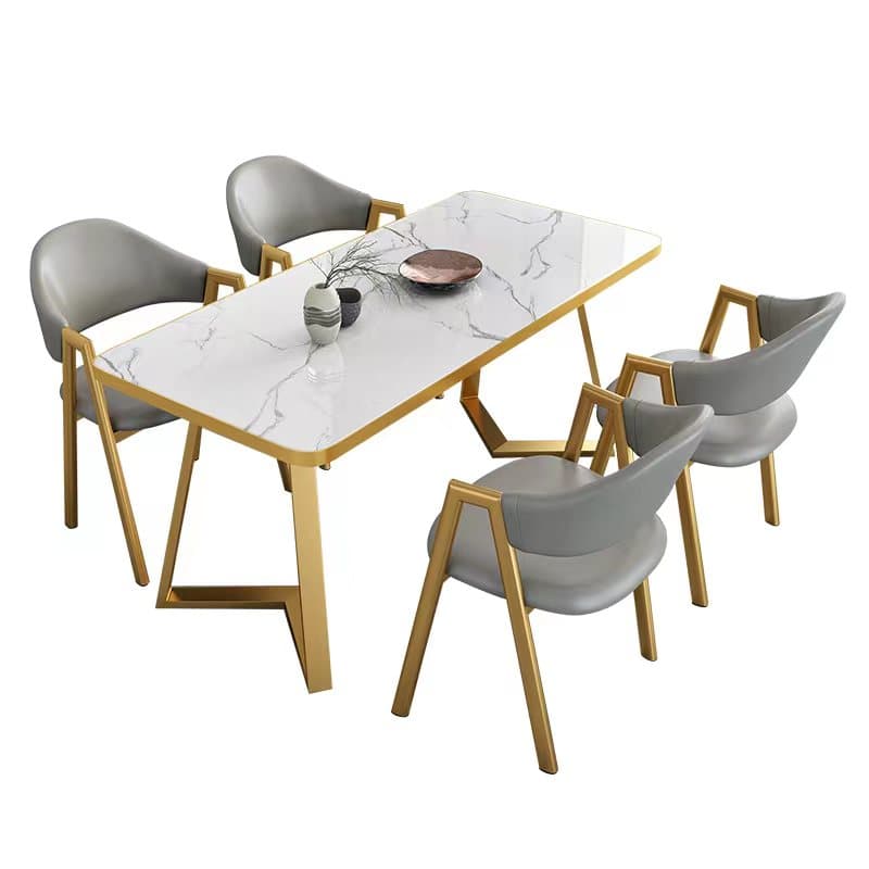 Luxurious Dining Table Set with Sleighing Base, Padded Chair with Back and Armrest, 5-piece White Finish - image 11