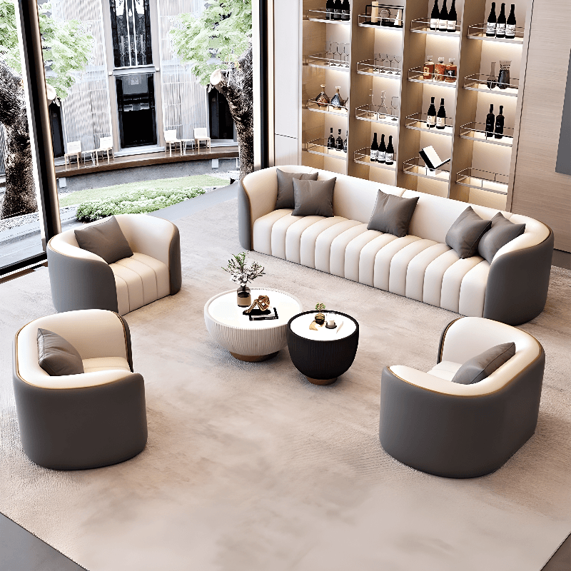 Trendy Grey/Ivory Solid Color 3-seater/for 2/1 Person Floor Sofa/Loveseat/Single Sofa with Tuxedo Arm for Sitting Room - image 4