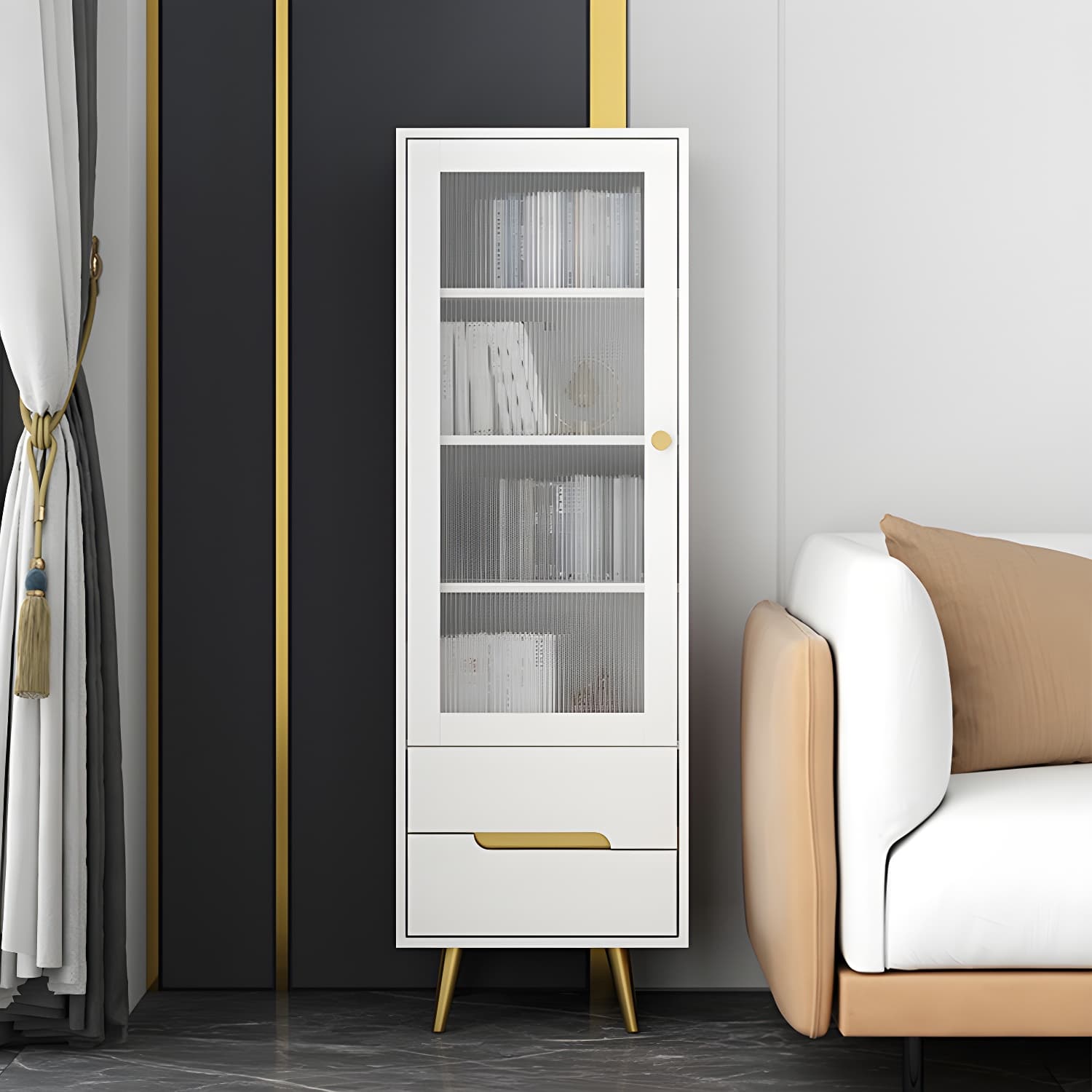 Modern Wooden Accent Cabinet with 2 Drawers and Glass Door Cabinet - image 7