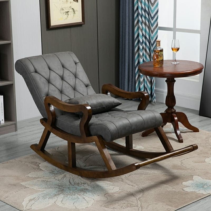 Traditional Wooden Rocking Chair with Tufted Upholstery and Track Arms - image 5