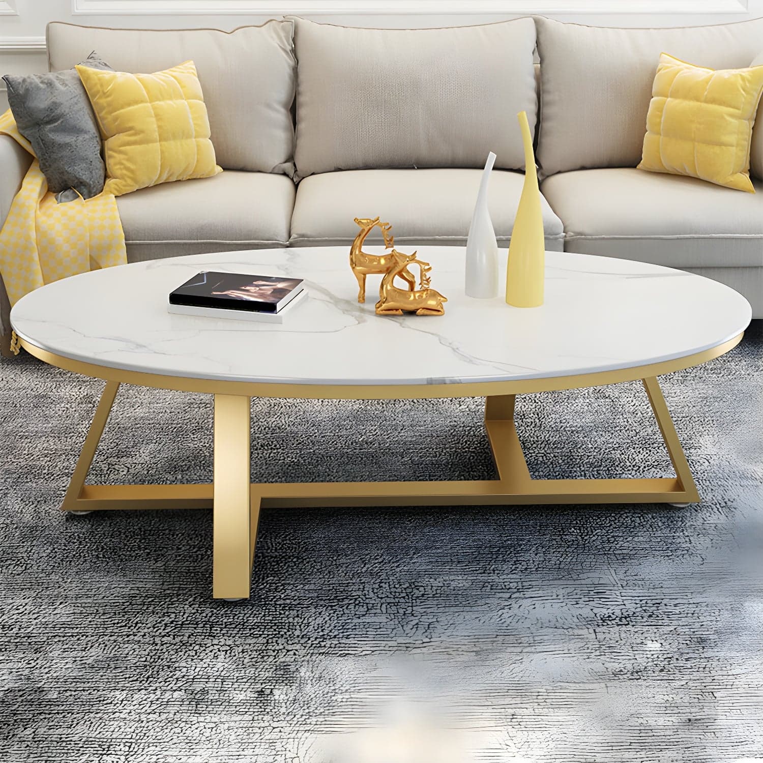 Faux Marble and Stone Coffee Table Cross Legs Cocktail Table - image 6