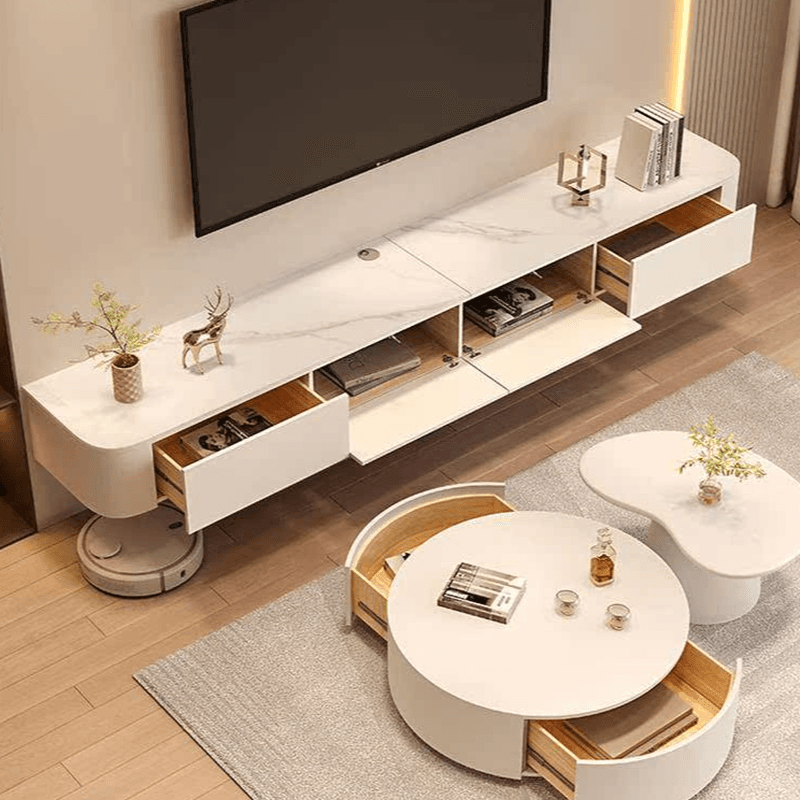 Wall Hanging Stone Countertop TV Stand for Parlor with 2 Doors - image 5