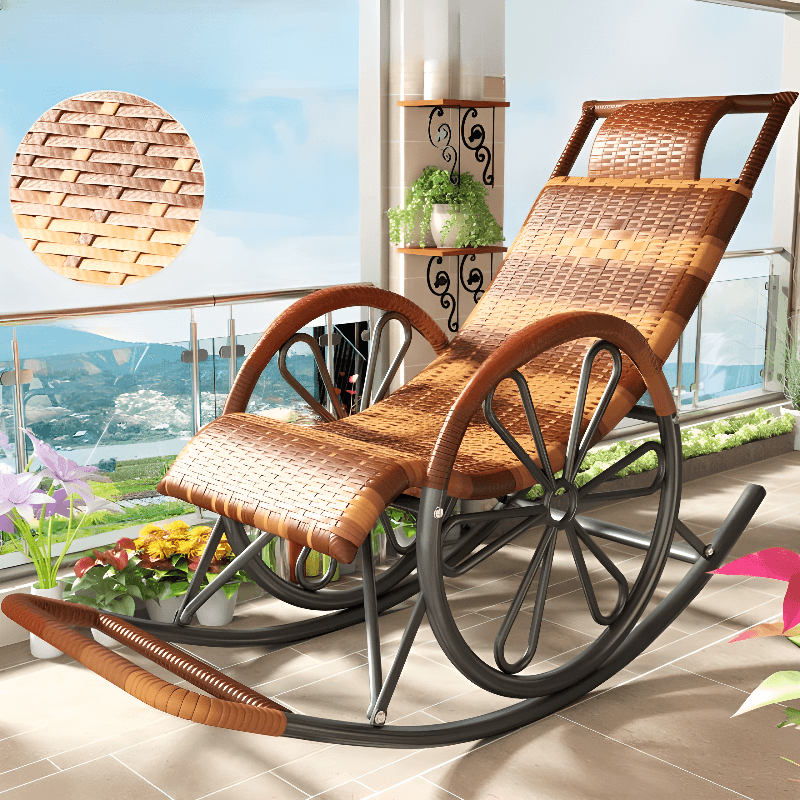 Simple Scratch-tolerant Cane Porch Rocker with Round Arm