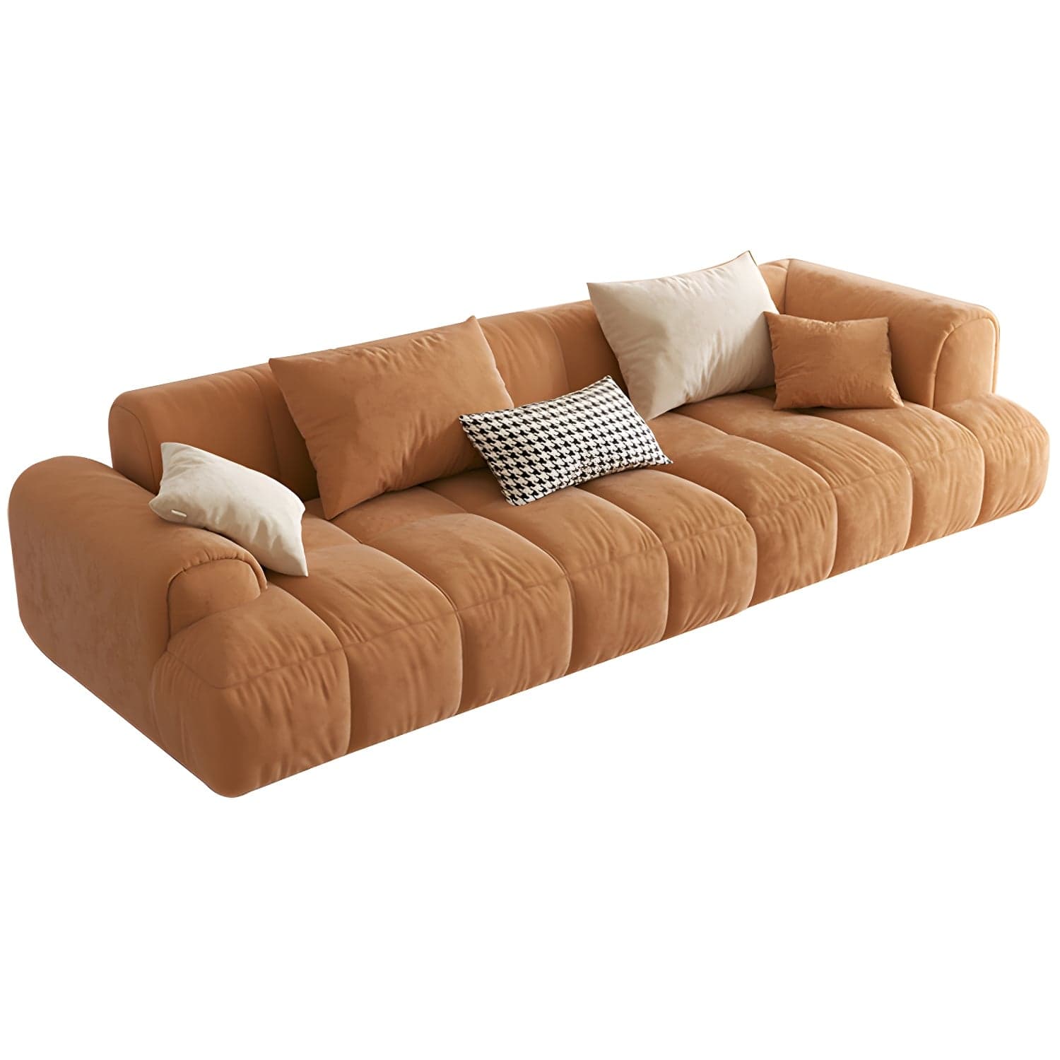 Velvet Round Arm Sectionals 24.8"High Tight Back Sofa with 4 Pillows