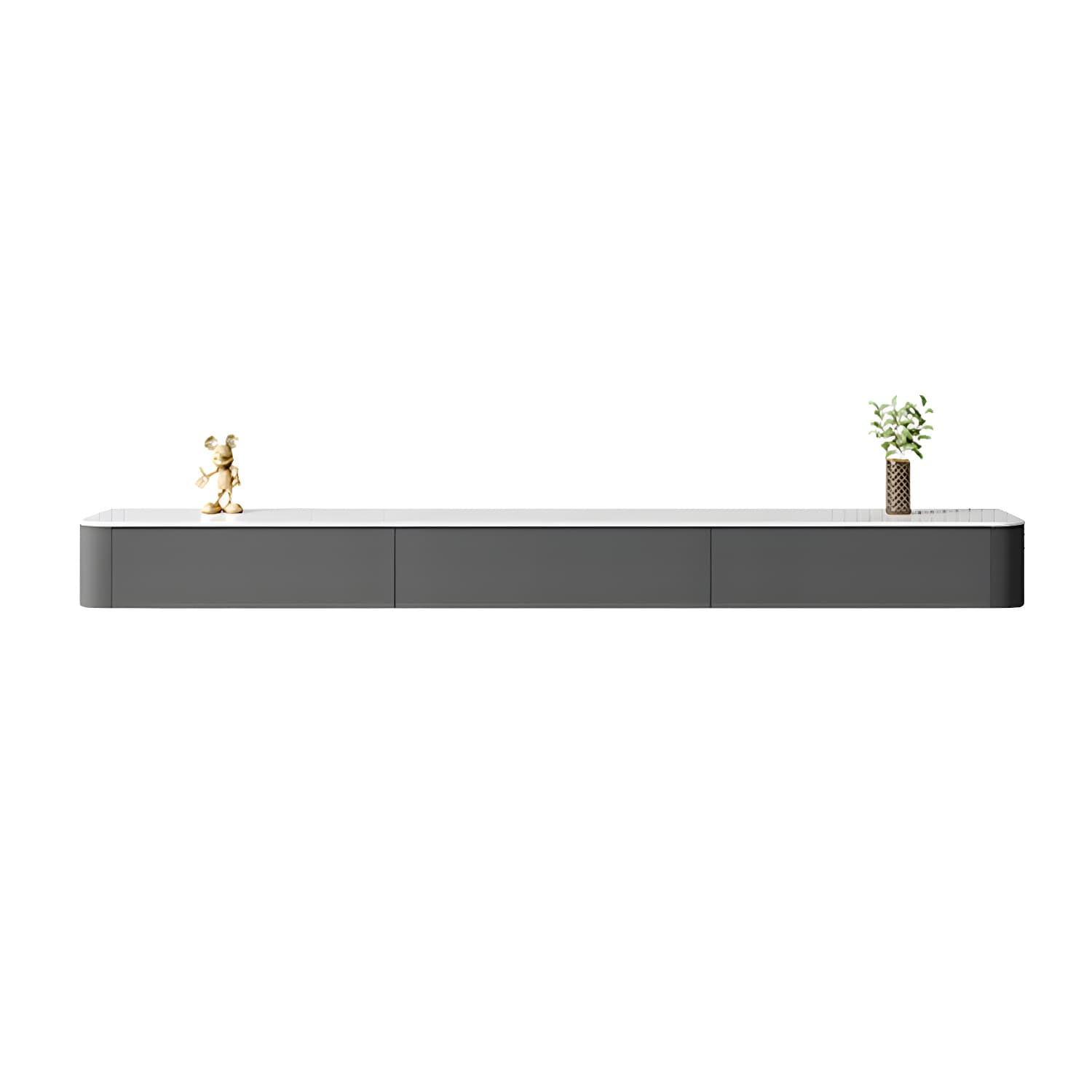 Contemporary Wall-mounted TV Media Stand Wood Frame Slate Top with Storage - image 5