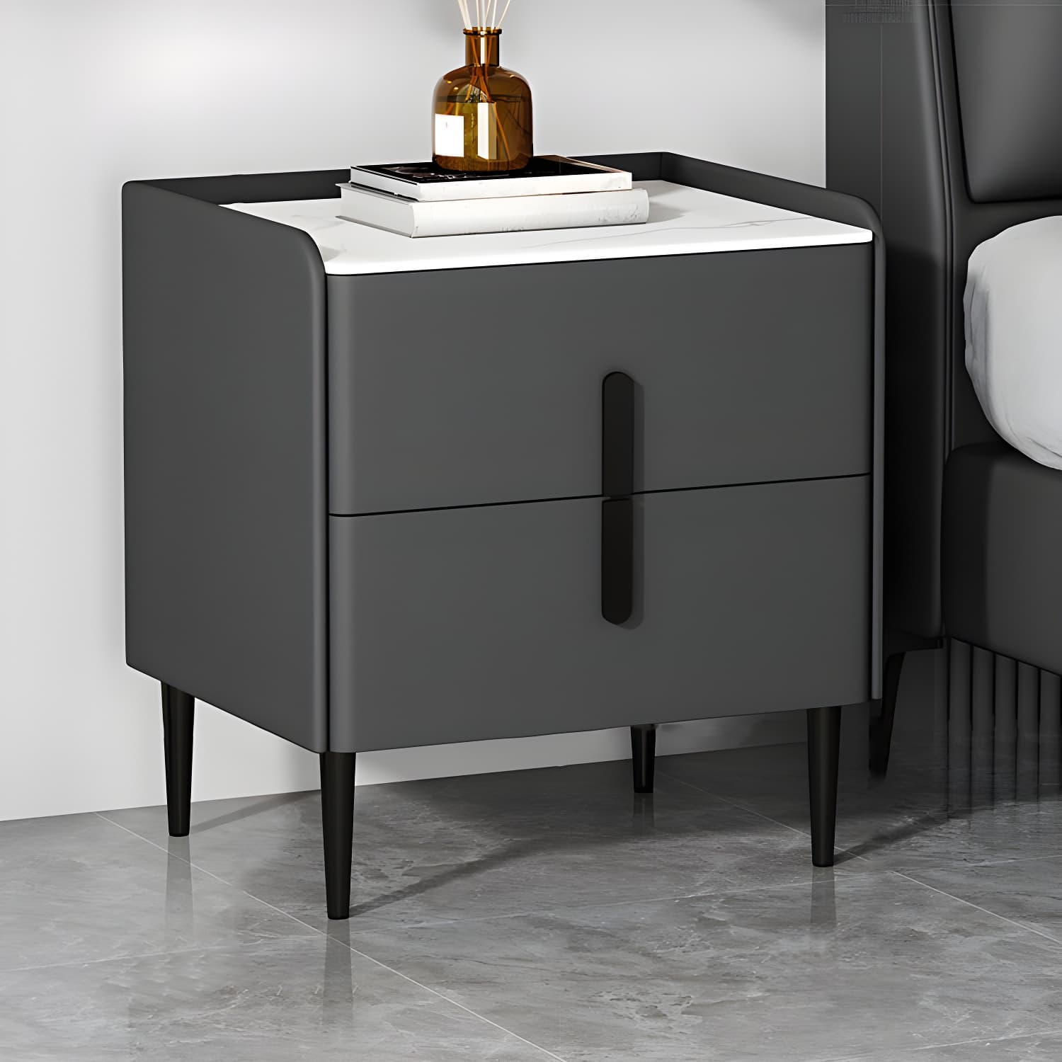 Stone Accent Table Nightstand Modern Bedside Cabinet for Bedroom - image 22