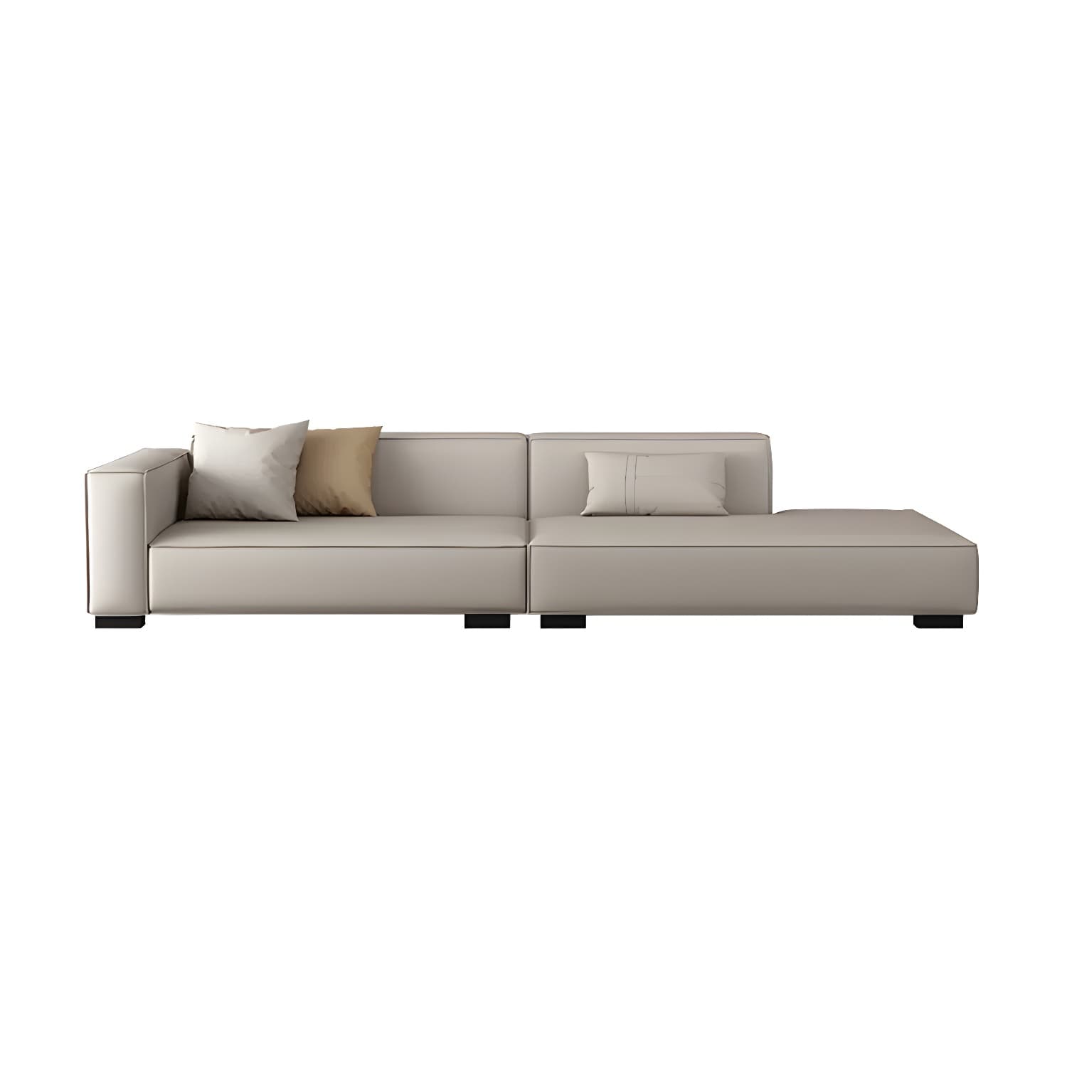 Modern Gray Faux Leather Sofa Chaise with Square Arms and Pine Wood Legs - image 12
