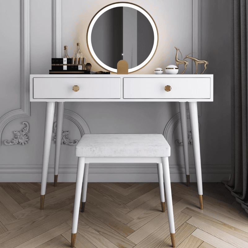Modish Standard/Small Makeup Vanity with Solid+Engineered Wood Table Top and 3/2 Drawers - image 5