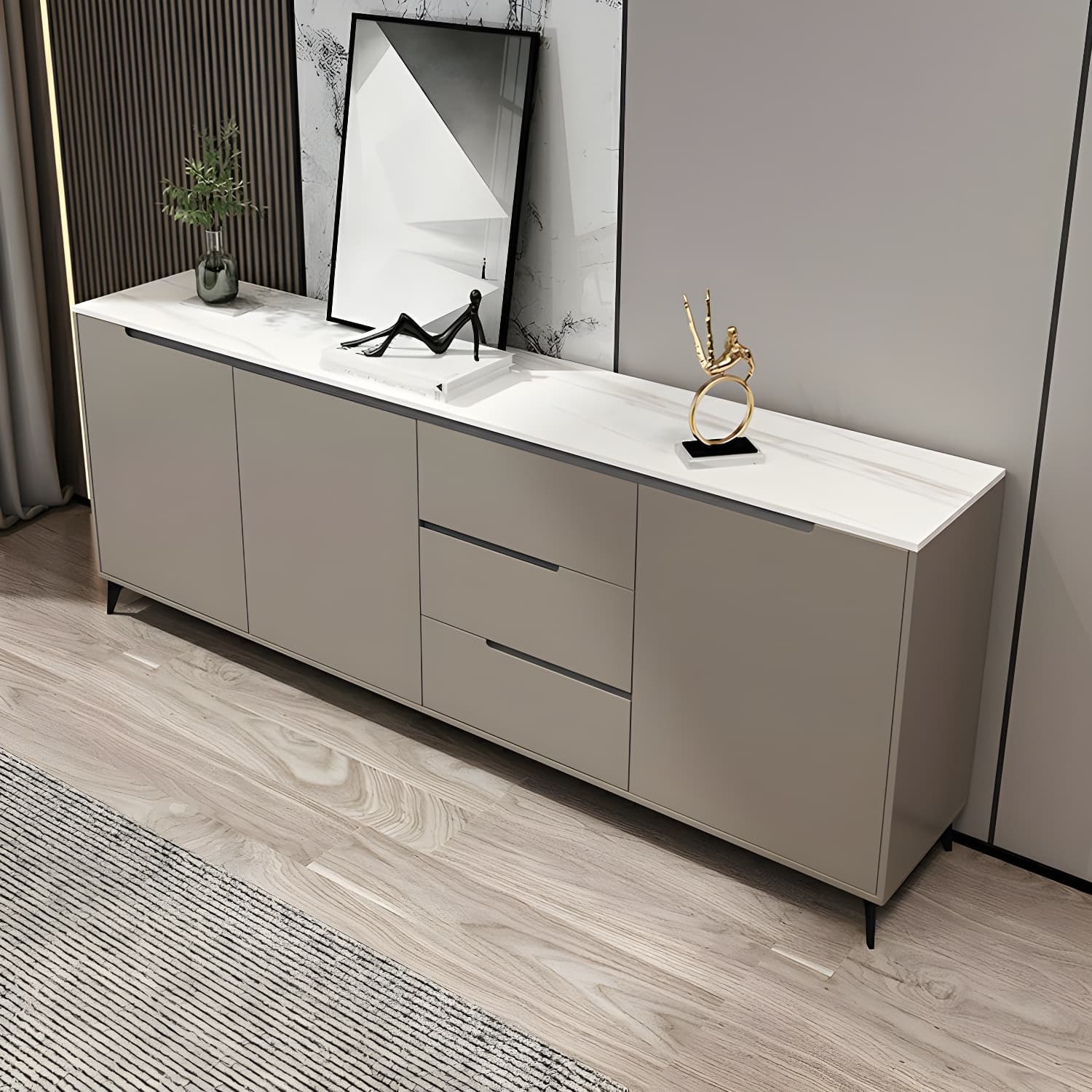 Modern Wood Sideboard with 3 Drawers and 3 Doors - Overall Dimensions 40cm W x 85cm H