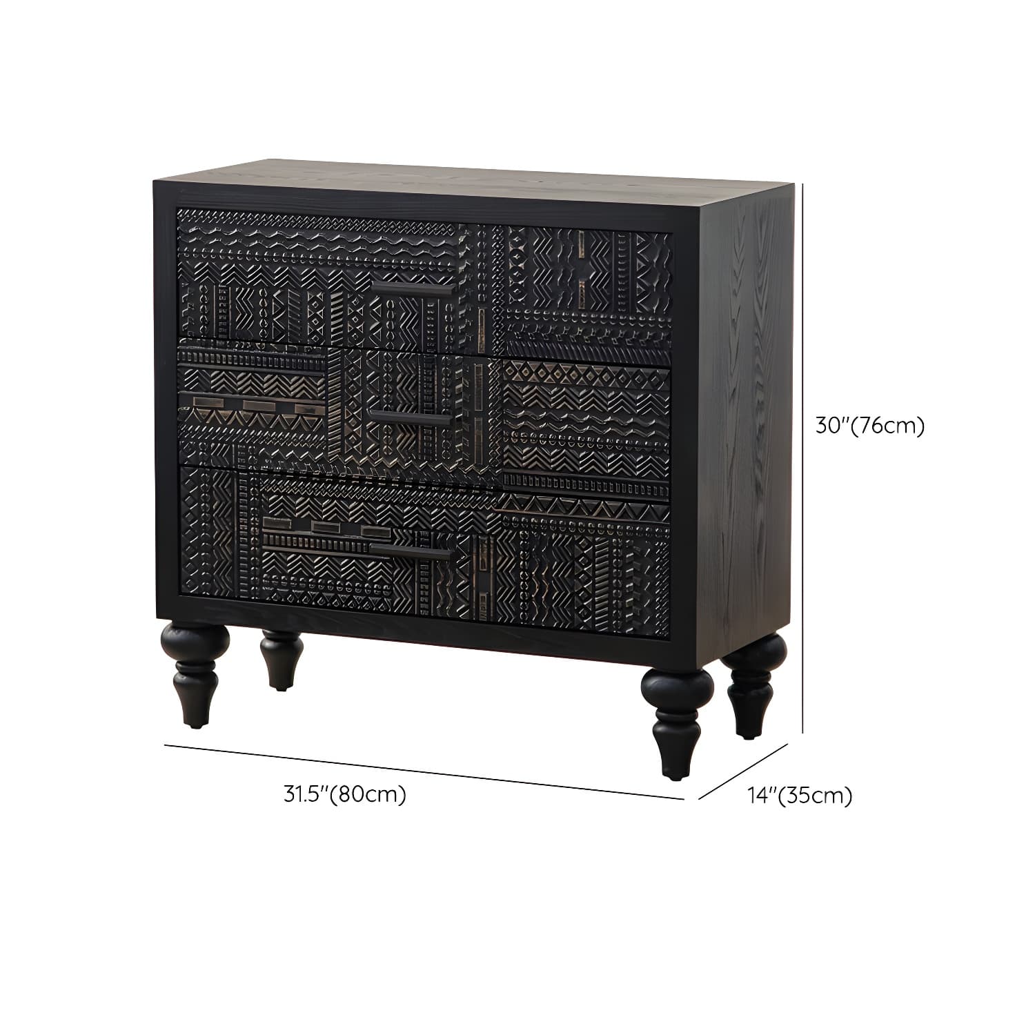 Modern Black Wood Console Cabinet with Cubby Storage and Wood Scoring & Rub Through Detailings - image 14