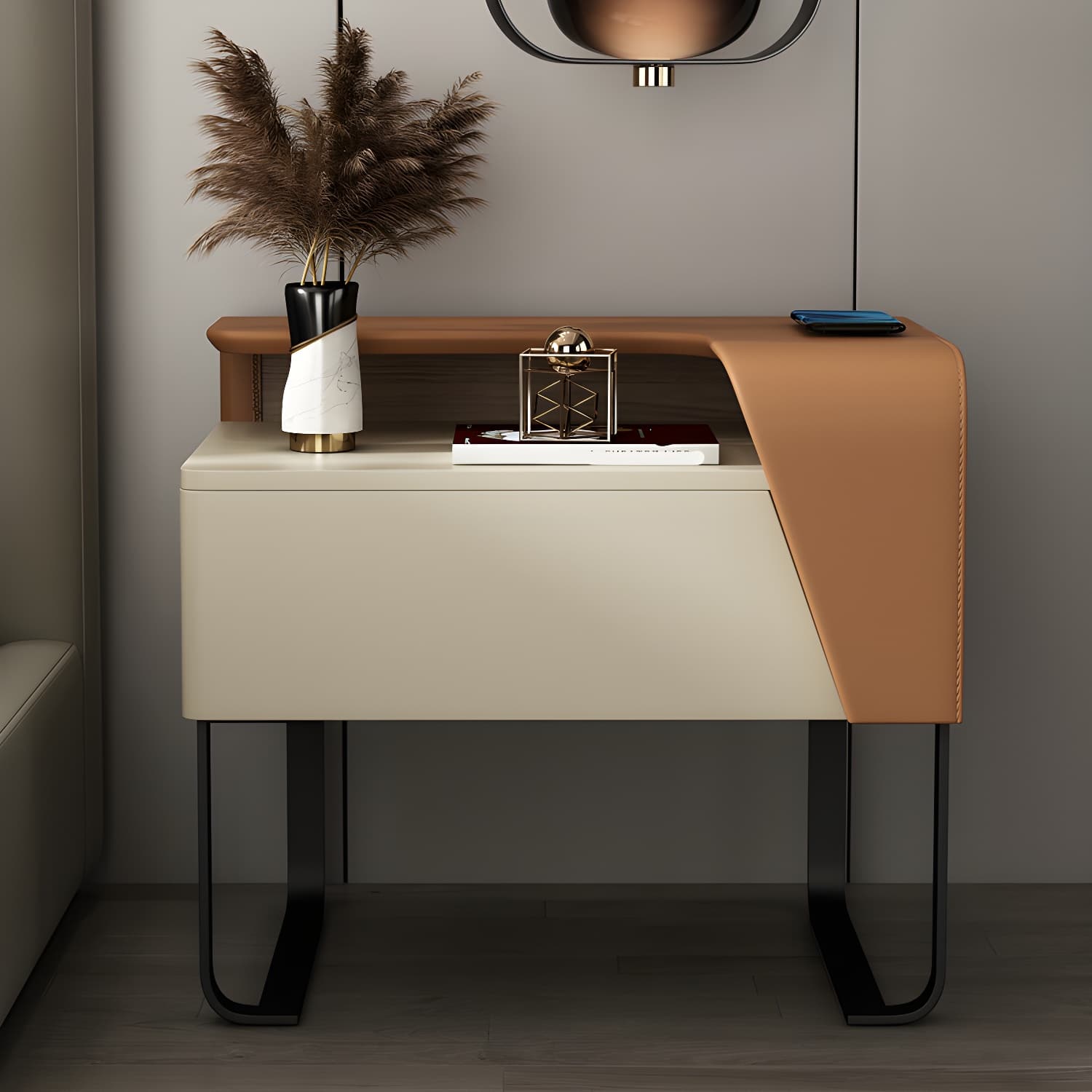 Modern Wooden Nightstand 19" Tall Sled Bedside Cabinet with Drawer - image 17