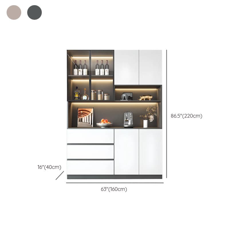Modern Timber Countertop Server with Glazed Door Hutch, Narrow Size, Six Internal Shelves for Kitchen Cupboards - image 12