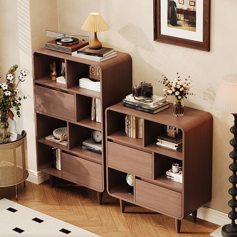 Simple Rectangular Damp-proof Accent Chest with 4 Exterior Shelves, Natural Wood Brown Top, and Soft Close Drawer
