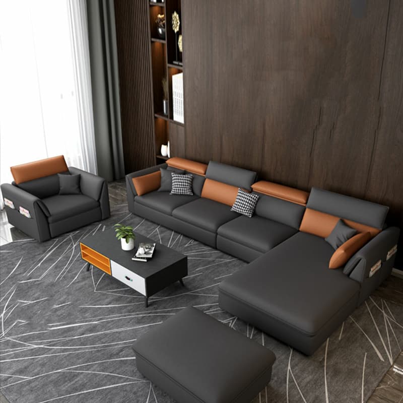 Gray Tech Cloth Large Over 109 in Pine Wood Non-Tufted Pocket Storage Gray Sectionals - image 3