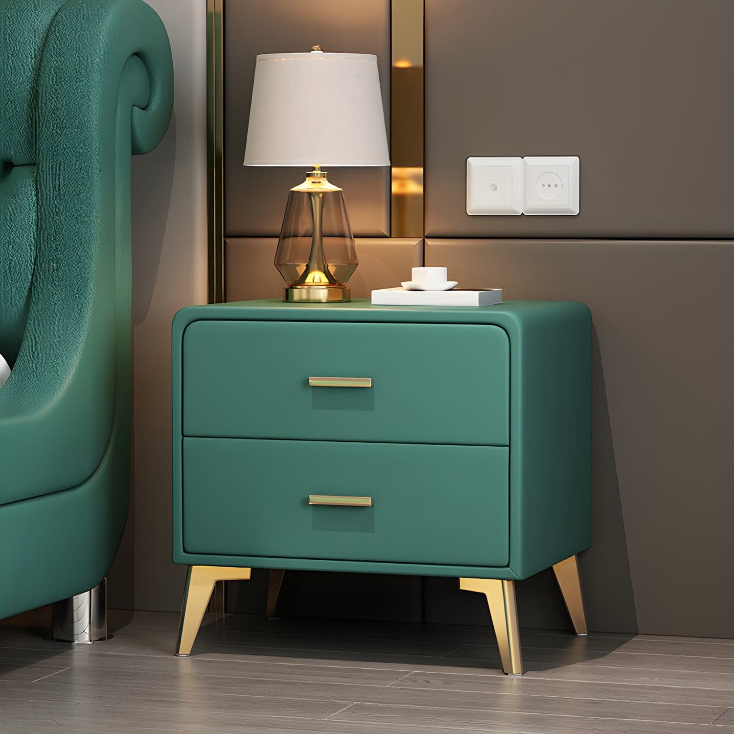 Faux Leather Modern Nightstand with Drawer Storage - Small Size, 2 Drawers - image 5