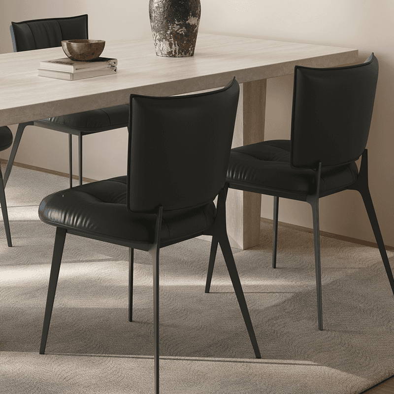 Dining Table Set with Rectangular Slate Stone Top and Two-sided Pedestal, Featuring Padded Chair with Back, 5-piece in Ivory - image 8